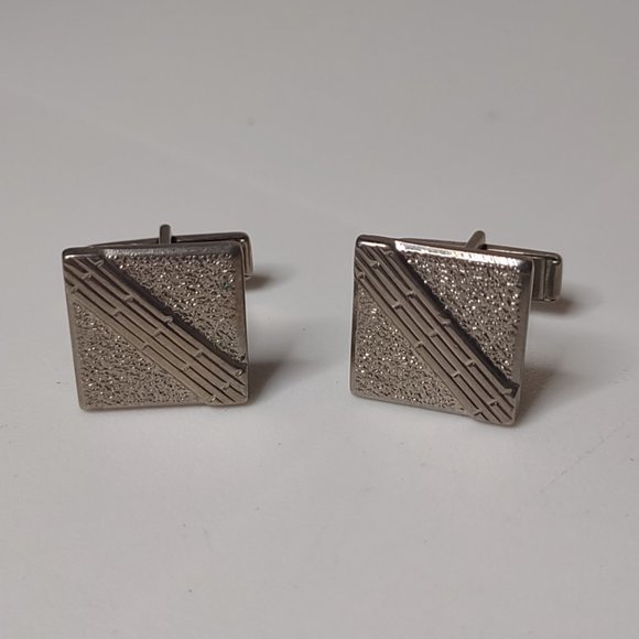 Vintage Silver Tone Rectangular Cufflinks - Picture 2 of 9